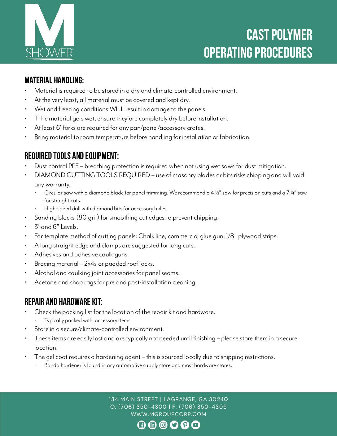 Cast Polymer Operating Procedures