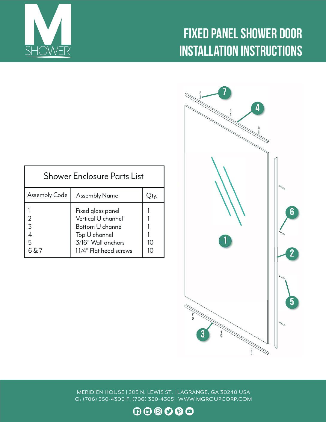 Fixed Panel Shower Door Installation Instructions