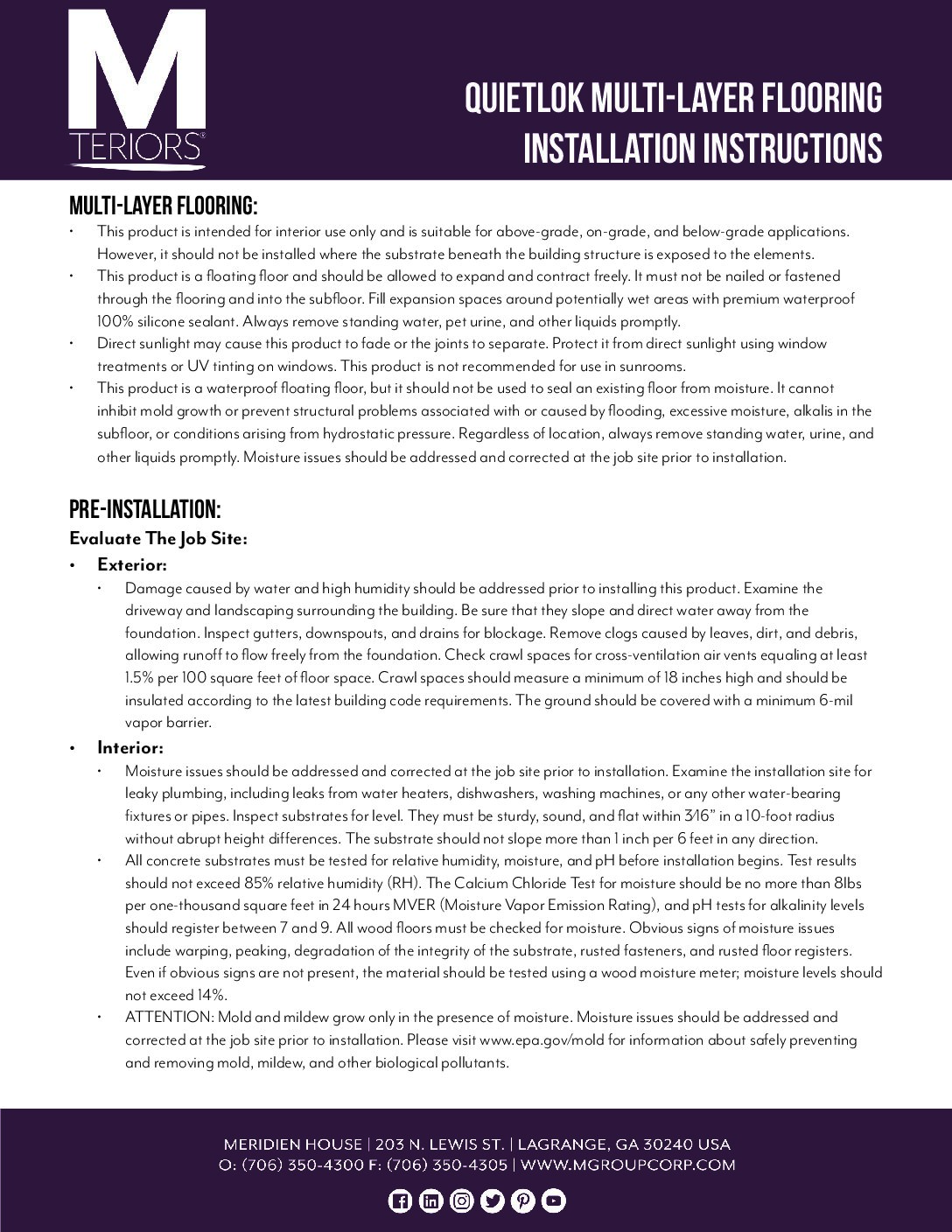 QuietLok Multi-Layer Flooring Installation Instructions