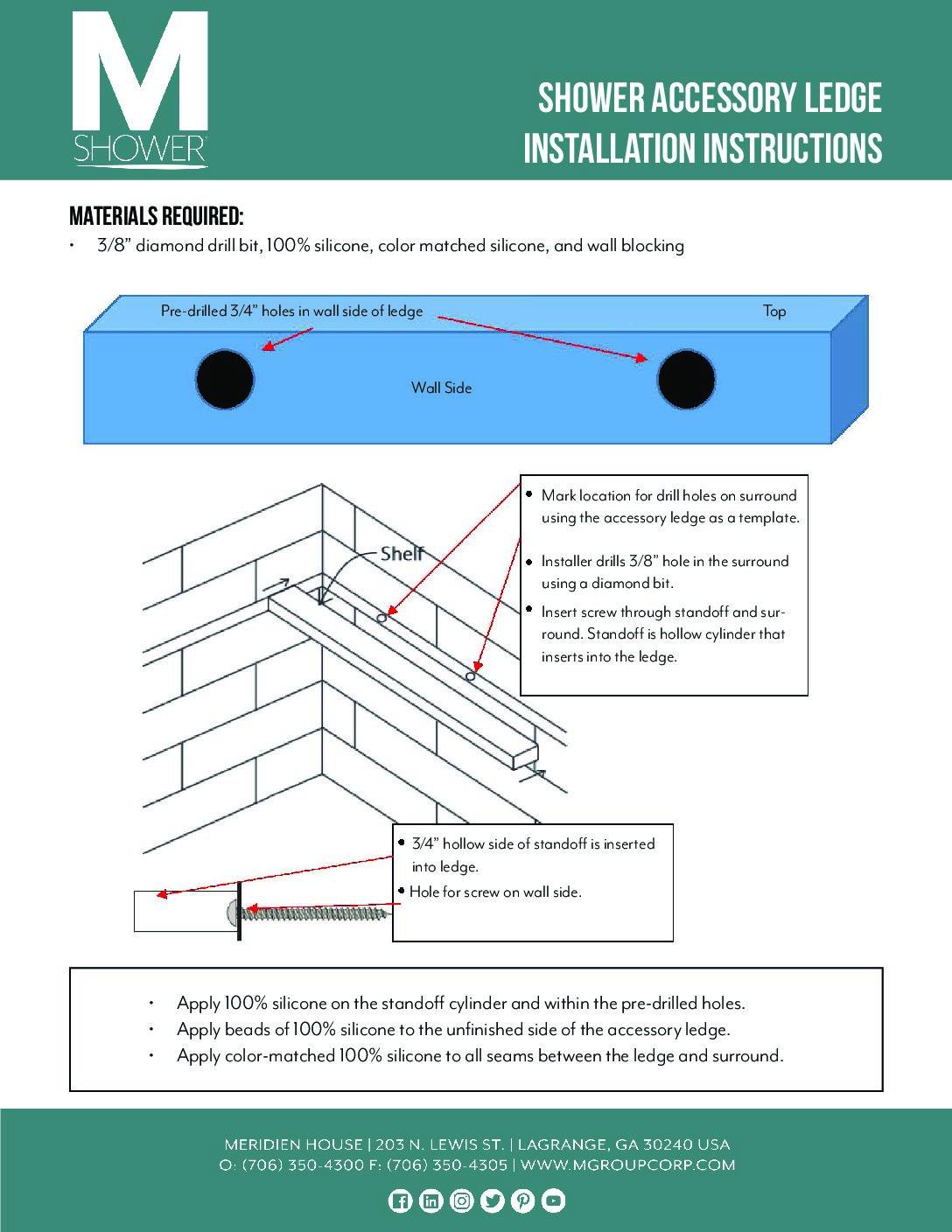Shower Accessory Ledge Installation Instructions